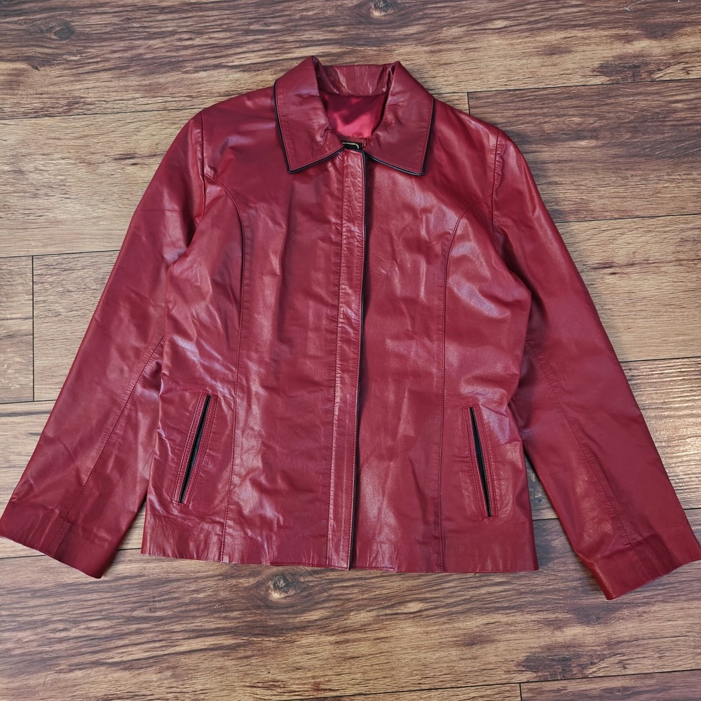 Genuine Leather Full Zip‎ Cherry Red Jacket Women's M Bikercore VTG Indie Blazer